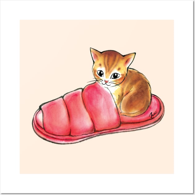 Cat momo in slipper Wall Art by juliewu